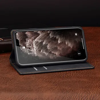 Natūralios Odos Piniginės Atveju IPhone, 11 Pro Max X Xs Xr 8 7 Plius 6 6s SE 2020 Slim Kortelės Turėtojas Minkštųjų Magnetinių Flip Cover Coque