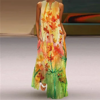 MOVOKAKA Mados Holiday Beach Suknelė 2021 Atsitiktinis Plius Dydis Ilgos Suknelės Vasarą Moteris Rankovių Merginos Gėlių Spausdinti Vintage Suknelė