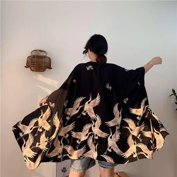QWEEK Kimonos Moteris 2021 Japonijos Palaidinė Stiliaus Kinijos Drakonas Spausdinti Yukata Grafinis Cardigan Cosplay Marškinėliai Moteriška Vasaros Paplūdimio