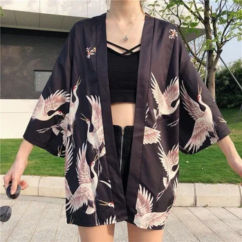 QWEEK Kimonos Moteris 2021 Japonijos Palaidinė Stiliaus Kinijos Drakonas Spausdinti Yukata Grafinis Cardigan Cosplay Marškinėliai Moteriška Vasaros Paplūdimio