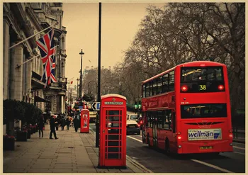 Londono Raudona Autobusai Ir Telefono Būdelės Tower Of London Retro Kraft Tapetai Kavinė Baras Dekoruoti Derliaus Plakatas