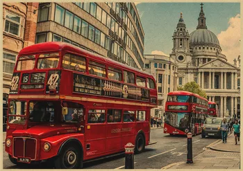 Londono Raudona Autobusai Ir Telefono Būdelės Tower Of London Retro Kraft Tapetai Kavinė Baras Dekoruoti Derliaus Plakatas