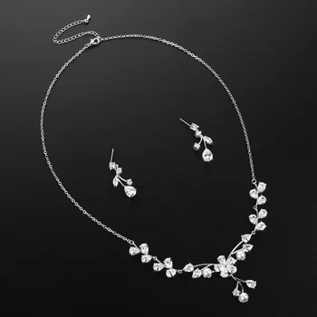 GU130 Prabanga blizga cirkonis vandens lašas nustatyti grandinės populiarus vestuvių anti-pearl gėlių karoliai, auskarai 2-piece set