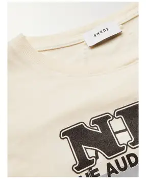 2021SS RHUDE Gražus T-shirt Vyrai Moterys Įžūlumo Dream Hotel Skelbimą Spausdinti Rhude Tee Derliaus Viršūnes Negabaritinių Trumpas Rankovės