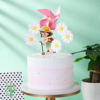 5pc 2020 Naujas Mažai Daisy Gimtadienio Tortas Topper Pavasario gėlių mergaitė happy Birthday Cake Toppers Baby shower Pyragas šaligatvio Apdaila