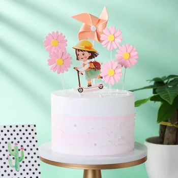 5pc 2020 Naujas Mažai Daisy Gimtadienio Tortas Topper Pavasario gėlių mergaitė happy Birthday Cake Toppers Baby shower Pyragas šaligatvio Apdaila