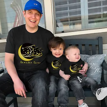 Šeimos T Shirts Tėtis, Mama ir Man Drabužius Ramadanas Tėvų-vaikų marškinėliai Musulmonų Šeimos Dėvėti Eid Mubarakas Mėnulis Spausdinti Berniukų, Mergaičių Mama