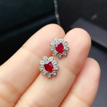 2021 naujas rubinas brangakmenio stud auskarai moterims, sidabras fine jewelry gamtos perlas nekilnojamojo 925 sidabro šalis dovana birthstone sėkmės