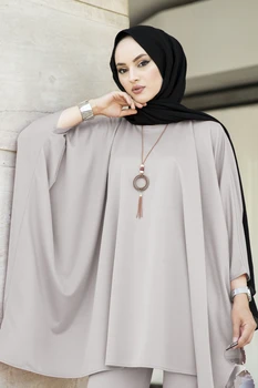 Šikšnosparnių Rankovėmis Dvigubai Nustatyti Dubajus Abaja Turkijos Musulmonų Rinkiniai Kaftan Suknelė, Hijab Abayas Moterų Djellaba Islamo Drabužių Abayas Kostiumas
