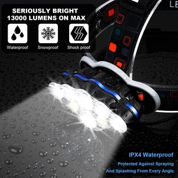 Led žibintai 80000LM Galingas USB Įkrovimo Galvos Lempa 7 LED Žibintų 8 Režimai Taktinis Galvos Vandeniui Galvos Žibintuvėlis Led Žibintų