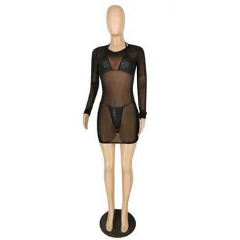 Echoine 3 dalių Komplektas Bikini Nustatyti Vien Tinklelio Mini Suknelė Padengti Iki Diamond Beach Plaukti Kostiumas Seksualus Atitikimo Rinkinys Vasaros maudymosi kostiumėliai