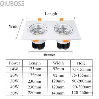 LED Kvadratinių Dvivietis Vadovas Pritemdomi Downlight Šviesos Įleidžiamas LED Lubų Dėmesio 14W/20W/30W/40W/50W AC90~260V Patalpų Apšvietimas