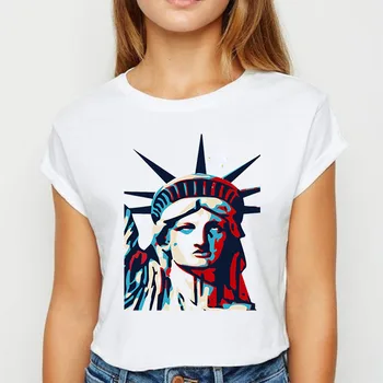 Marškinėliai Laisvės Statula Juokinga moterų Marškinėliai Hip-Hop Tees Viršūnes Harajuku Streetwear New York Mergaičių Marškinėliai Vasaros Cool marškinėliai