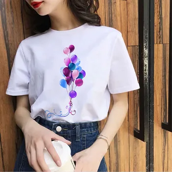 2021Hot Pavasario Vasaros Paprasta T-shirts Purpurinis balionas Modelis Vouge Moterų Retro Streetwear Harajuku Tee&Top Aukštos kokybės Viršų Tee