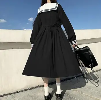 NONSAR karinio jūrų Laivyno Apykaklės Juoda Suknelė Moterų Rudenį 2021 Naujų korėjos Versija Prarasti Juosmens Lieknėjimo Japonų Stiliaus Kolegija
