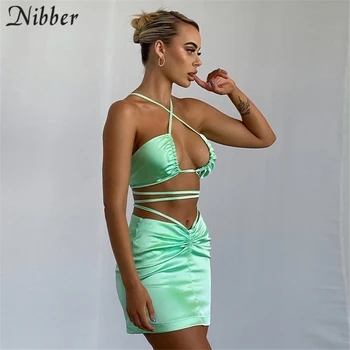 Nibber Vasaros Šifono Bikini Komplektas Kilpos Viršuje, Sijonas, 2 Dviejų dalių Rinkiniai moteriški Drabužiai Paplūdimio Saldus Pagrindiniai maudymosi kostiumėlį Moterų Kostiumai