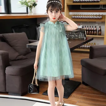 Princesė Dress Kinų Stiliaus Vaikams Cheongsam Mergaitės Vasarą Vaikai Mados Kūdikis Dmbroidered Akių Suknelės Paauglių 3-12 Metų