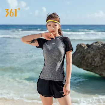 361 Maudymosi Kostiumas moterims 2021 Dviejų dalių maudymosi kostiumėlis Moterims Su Rankovėmis Ruda Akių Sporto Dėvėti Quick Dry trumpomis Rankovėmis T Shirts