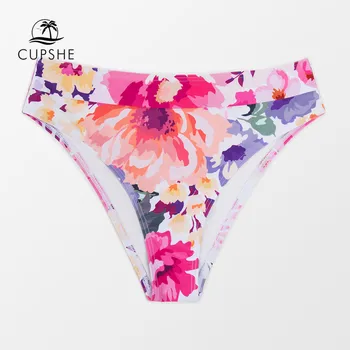 CUPSHE Pink Gėlių Vidurio Juosmens Bikini Bottom maudymosi kostiumėlis Moterims Seksualus Vidurio Sumažinti Kelnaitės Trumpas 2021 Atskiras Brazilijos Bikini Dugnų