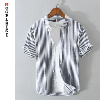Vasaros trumpomis rankovėmis Dryžuotas marškinėliai vyrams, atsitiktinis medvilnės, Aukštos kokybės, minkštas ir kvėpuojantis marškinius vyras drabužių mados viršūnes L867
