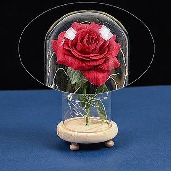 Rose LED Šviesos Gėlių Krištolo ir Stiklo Kupolu, Valentino Dovana Draugei