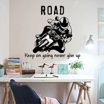 Nespalvoto motociklo rider įkvepiantį siena lipdukas Gyvenimo kambario, miegamasis fone sienų apdailai Dailės freskos