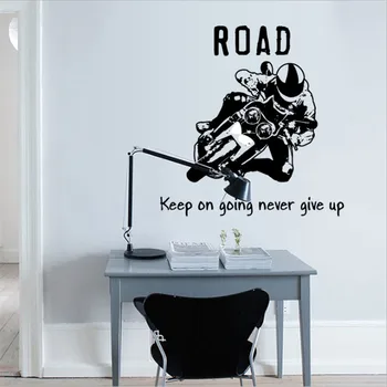 Nespalvoto motociklo rider įkvepiantį siena lipdukas Gyvenimo kambario, miegamasis fone sienų apdailai Dailės freskos