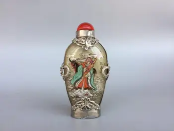 Kinijos senojo pekino stiklo vidinė tapybos uosti butelis Tibeto sidabro mozaika, stiklo Simbolių modelio zhangguolao