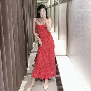 PSEEWE Za Raudona Suknelė Moteriai Gėlių Slydimo Ilga Suknelė Moterims Vasaros 2021 Dirželis Backless Midi Šalis Suknelės Ponios Iškirpti Seksualus Suknelės