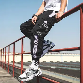Streetwear Krovinių Kelnės Poilsiu Vyrų Juodos Haremo Kelnės Multi Pocket Vyras Sweatpants Vyriškos Laisvalaikio Kelnės Elastingos Juosmens Mados Kelnių