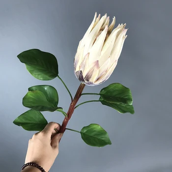 Imperatorius Dirbtinių Gėlių Afrikos Protea Cynaroides Šilko Karaliaus Gėlės Šakos Netikrą Flores Balta Didelis Raudonas Namų Apdailos 67 cm