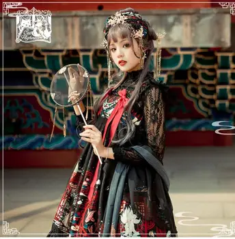 Gotikinio stiliaus kinijos saldus lolita suknelė retro falbala bowknot aukšto juosmens spausdinimo viktorijos suknelė kawaii girl gothic lolita jsk