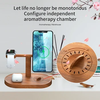 15W 4 1 Greitai Magnetinio Belaidis Kroviklis su Aromaterapija Medienos Grūdų Įkrauti iPhone 12 11 AirPods 