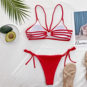 Seksualus String Bikini Komplektas 2021 M. Vasarą Mikro Maudymosi Kostiumėliai Moterims, 2 Gabalas Kietas Brazilijos Maudymosi Kostiumėlį Tvarstis Tuščiaviduriai Iš Maudymosi Kostiumą Biquini