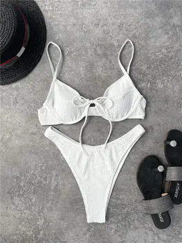 Laidinio Balta Briaunoti Push Up Bikinis 2021 maudymosi kostiumėlį, birūs Didmeninė Daug Moterų 2 Vienetų Komplektas Paplūdimio maudymosi Kostiumėliai