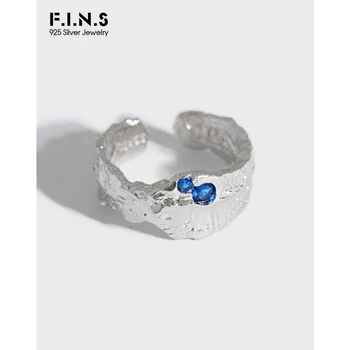 F. I. N. S korėjos INS Unikalaus Dizaino Tekstūra Nelygaus Paviršiaus Cirkonis Inkrustacijos S925 Sterlingas Sidabro Žiedai Moterims Atidarymo Manžetai Žiedas