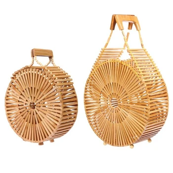 Ins populiarus bambuko maišelį moterų rankinės kelionės medinių Paplūdimio krepšys ponios aukštos kokybės bambuko ir rotango krepšys vasaros 2019