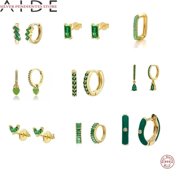 AIDE Moterys, Green Serijos Auskarų Auskarai Earings 2021 Tendencija 925 Sterlingas Sidabro Huggie Hoopas Auskarai Fine Jewelry Pendientes