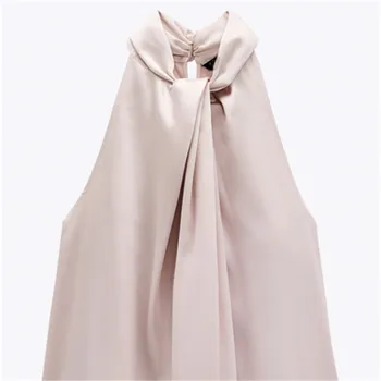 ZA Europos ir Amerikos stiliaus 2021 m. vasarą naujas mazgas šilko satino tekstūros berankovis viršų paprastas elegantiškas moteriški drabužiai