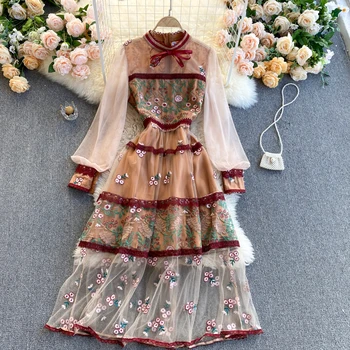 Kilimo Ir Tūpimo Tako Ilgomis Rankovėmis Suknelės Moterų Suknelė-Line Boho Prabanga Siuvinėjimo 2021 Šalies Elegantiškas Pavasario Senovinių Nėrinių Rudenį Aukštos Juosmens