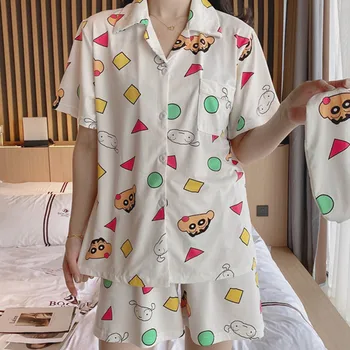 Anime Pijama Moterų Kawaii Homewear Pieštuku Spausdinti Trumpas Viršūnes Kelnės Atsitiktinis Sleepwear Mielas Marškinėliai Vasarą Naujų Pajama Studentų Animacinių Filmų