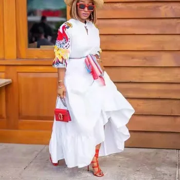 Afrikos Drabužių Moterų Maxi Ilga Suknelė Baltos spalvos Suknelės, Mados Aukštos Kokybės Elegantiškas ir Prašmatnus Išsiuvinėti Tortas Suknelė Afrikos Drabužiai