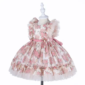 Outong Ispanijos Gėlių Spausdinti Lolita Stilius Baby Girl Suknelės Vaikams Drabužių Mergaičių Naujagimių Princesė Vasaros Suknelė Su Lankelis