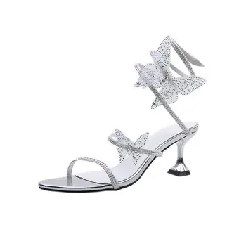 Naujas 2021 gyvatė, kaip likvidavimo stiliaus moterų sandalai moterims vasaros Kanopų Kulniukai Romos strappy kulniukai kristalų sandalai