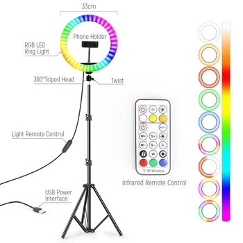10 Colių Vlog Vaizdo LED Selfie Žiedas Šviesos USB RGB Lempos Makiažas, Šviesos, Su Telefono Laikiklis, Trikojis Stovas, Skirtas TikTok 