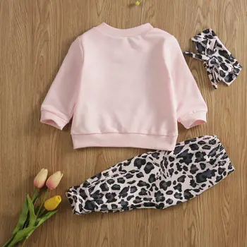 Mados 3pcs Baby Girl ilgomis Rankovėmis Laišką, Print T-shirt Viršūnes Leopard Ilgai Ziajać Lankelis Mielas Apranga Nustatyti Pavasario Drabužių 0-4