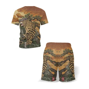 2021 Madinga Tracksuit Vyrų Rinkiniai Kinų Stiliaus Vasaros T-Shirt Nustatyti Žvėries Tigras Spausdinti Atsitiktinis Trumpas Rankovės Šortai Kostiumas Unisex Drabužiai