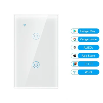 Tuya Wifi Smart Touch Jungiklis 1/2/3/4 Gauja 170V-240V Bevielis Sienos Šviesos Jungiklis JAV Standarto Smart Namų, Alexa, Google Namuose