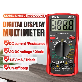 DM850 2000 Skaičiuoja LCD Skaitmeninis Multimetras AC DC Testeris Volt Voltmeter Ammeter Ohm Įtampos Srovės Varžos Dažnio Matuoklis