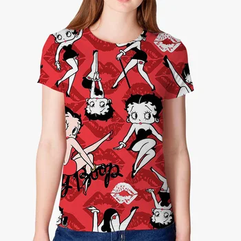 Moterų marškinėliai Anime ir Animacinių filmų Sexy Girl Marškinėliai Betty Boop 3D Grafikos Derliaus Marškinėlius Moterų Mados Laisvi Marškinėliai, Harajuku Viršūnės